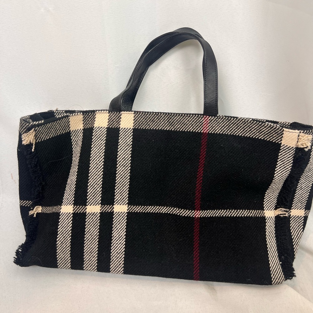 Burberry plaid tote purse wool fringe